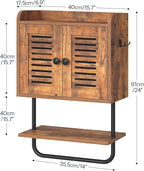 HOOBRO Bathroom Wall Cabinet, Double Doors Medicine Cabinet with Towel Bar, Adjustable Shelf, 2 Hooks, Over The Toilet Storag