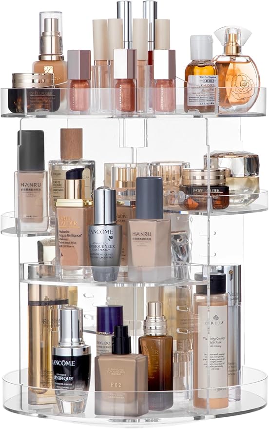 HBlife 360 Rotating Makeup Organizer Plus Size Adjustable Carousel Large Capacity Revolving Perfume Organizer Skincare Organi