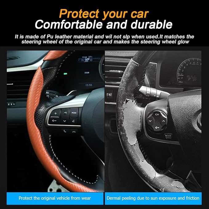 Mandark 3PCS Carbon Fiber Car Steering Wheel Cover, Anti-Skid Leather Vehicle Segmented Steer Wheel Protector, Auto Interior 