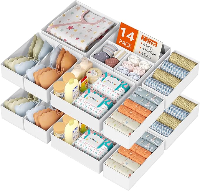 DIMJ Drawer Organizer Clothes, 14 Pack Dresser Organizer, Foldable Closet Organizers and Storage, Fabric Dresser Bins, Drawer