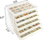 Watpot Acrylic Jewelry Box with 6 Drawers, Clear Earring Storage Organizer Display Case for Women Girls, Beige