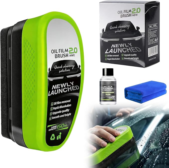 Automotive Oil Film Cleaning Brush, Upgrade 2.0 Glass Cleaning Board for Car Windows, Windshield Cleaner with Cloth, Glass Oi