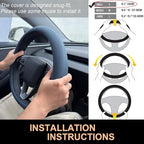 PINCTROT Nappa Leather Steering Wheel Cover for Tesla Model Y/3 Highland/Juniper, D Shaped 14 Inch Small Sized with Breathabl