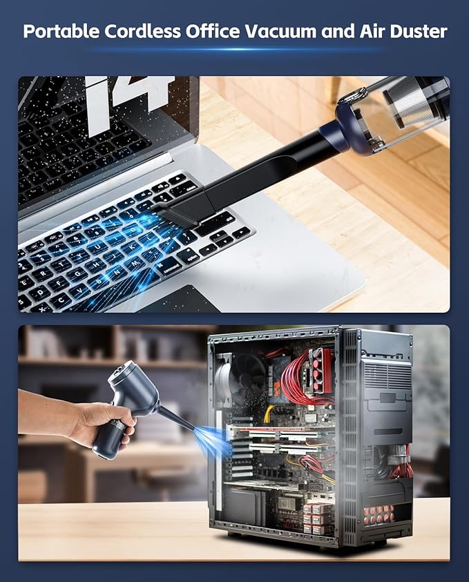 Car Vacuum Cleaner&Air Duster | 80W | 16kpa | 12KRPM | 20 Mins-Dust Cleaner Portable Cordless Vacuum Pro-Compressed Air Blowe