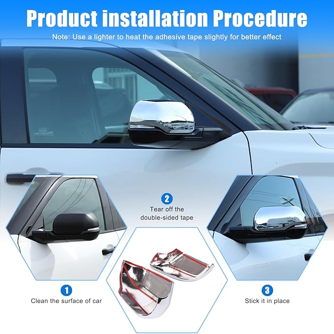 2PCS Side Door Mirror Cover for Toyota Tundra 2022-2025/ Sequoia 2023-2025, Car Exterior Rear View Mirror Housing Protector Cover Cap Self-adhesive Accessories ABS (with turn signal lights)