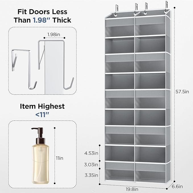 2 Pack 5-Tier Over The Door Organizer with 10 Side Mesh Pockets & Clear Windows, 80 lbs Weight Capacity Hanging Storage for B