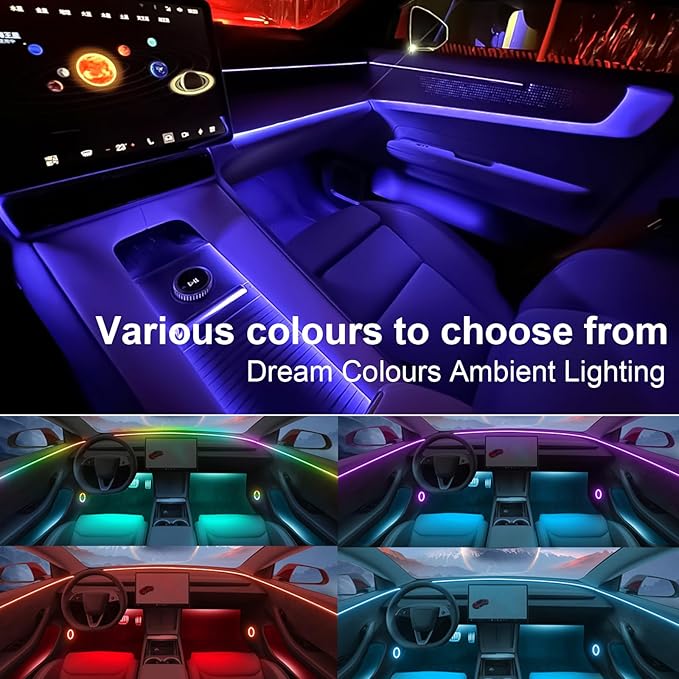 Interior Car LED Strip Lights for Tesla Model 3 Y 2021-2023, Plug-and-Play, Ambient Light with Human Sensor, Center Console Dashboard Inside Car Lighting Decorations
