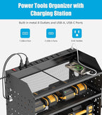 CCCEI Modular Power Tools Organizer with USB Charging Station, 4 Layer Drills and Battery Storage Wall Mount, Garage Shop Org