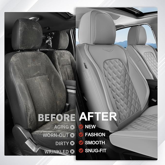 Coverado Front Seat Covers, Waterproof Nappa Leather Dust-Proof Protectors, Universal Fit for Most Vehicles, Anti-Scratch Sea