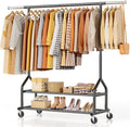EAGMAK Heavy Duty Clothes Rack Load 556 LBS, Rolling Clothing Rack With Shelves, Height Adjustable Metal Clothes Hanger with 