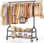 EAGMAK Heavy Duty Clothes Rack Load 556 LBS, Rolling Clothing Rack With Shelves, Height Adjustable Metal Clothes Hanger with 