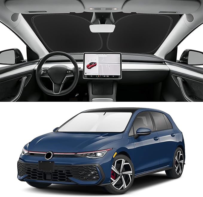 Custom Fit Windshield Sun Shade for VW Golf 2022-2026, Blocks UV & Heat, Front Window Sunshade Accessories, Easy Fold & Store Keep Your Car Cooler