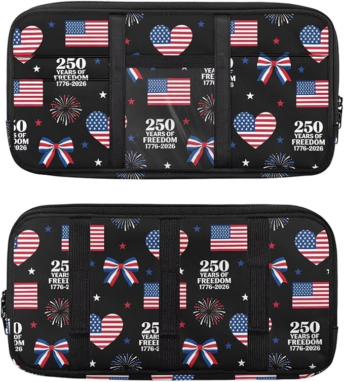 250th USA Anniversary Car Sun Visor Organizer Auto Visor Multi-Pocket Storage Pouch Holder Vehicle Visor Net Personal Belonging Pouch for Card Pen Phone
