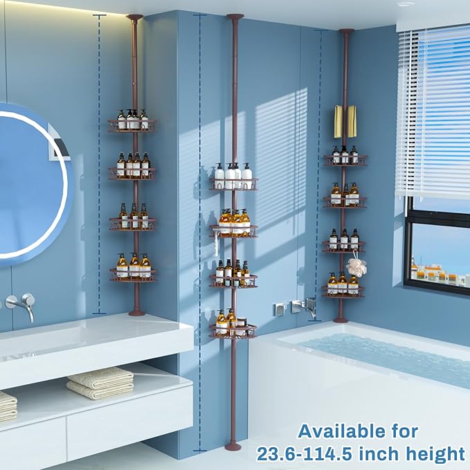 Rustproof Shower Corner Caddy Shelf for Bathroom Tension Pole Organizer with 4 Baskets for Bathtub Shampoo Storage from 23.6 