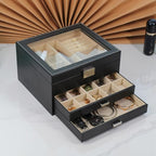 BOOVO Clear Lid Jewelry Box,3 Layers Jewelry Organizer Large Multi-Functional Jewelry Storage Box with 2 Drawers,Jewelry Disp