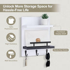 Key Holder Wall Mount, Key Holder With 2 Display Shelf, 3 Hooks for Key, Coat, Dog Leash, Key Hanger with Hook for Mail, Pott
