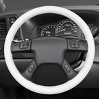 MEWANT Hand Stitched Steering Wheel Cover for Chevy Silverado 1500 2003-2006 DIY White Faux Leather Steering Wheel Wrap