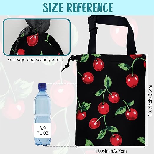 Car Garbage Bag Bright Red Cherries Hanging Canvas Car Trash Bag Drawstring Car Back Seat Organizer for Car Back Front Seat Console with Adjustable Buckle