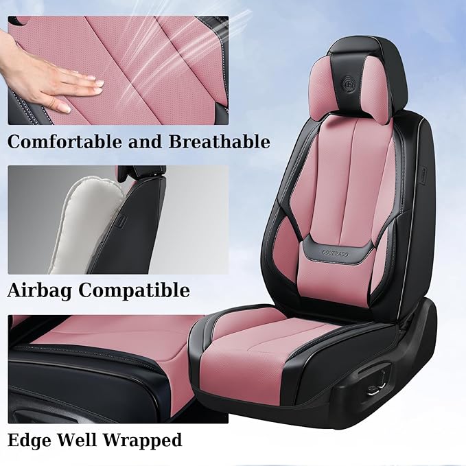 Coverado Universal Seat Covers Front, Universal Seat Covers for Cars, 2-Pack Waterproof Nappa Leather Car Seat Covers with He