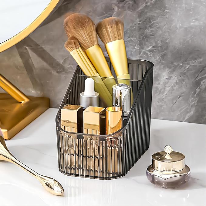 DASITON Large Capacity Makeup Brush Holder,3 Slot Makeup Brush Cup,Vintage striped Make Up Brush Holder,for Vanity Decor,Bath