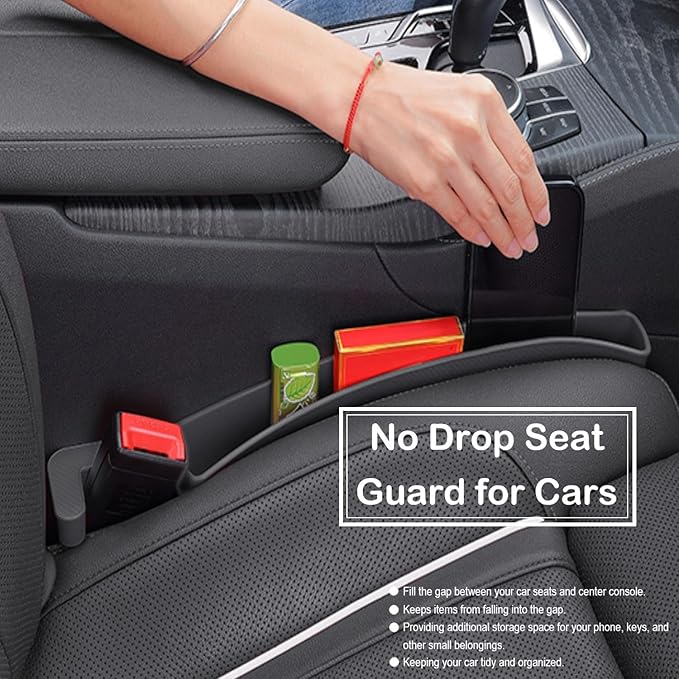 Car Seat Gap Filler, Carseat Side Gap Organizer with Phone Holder & Storage Slot, Auto Interior Accessories, Universal Car Catcher Plug Strip Fit Car SUV Truck, Fill in Between Seat and Console, Black