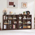 Joaxswe 9 Cube Bookshelf, 40.5" Wide Organizer Bookcase with Curved Edge, Wood Floor Standing 3-Tier Cubby Book Shelf with Ba