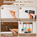 Wooden Hat Racks for Baseball Caps, 40-Slot Wall Mount Baseball Cap Rack, Hat Organizer for Display and Storage, Vertical Cap