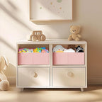 DIMJ Large Closet Shelf Organizer Bins 4 Packs with Handles and Divider, Fabric Trapezoid Storage Baskets, Foldable Clothes C