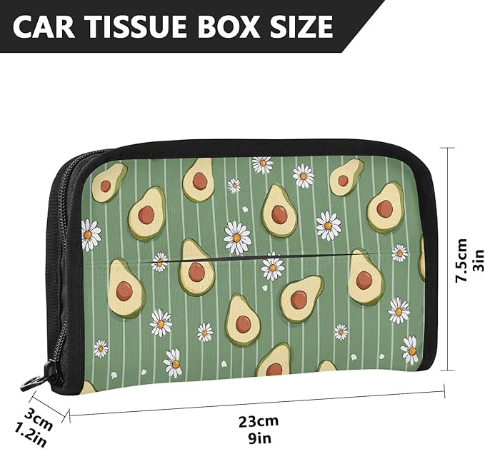 Car Tissue Holder Car Visor Organizer Tissue Box Holder for Car Sun Visor Organizer with Car Vehicle Accessories Essentials Interior for Women Men Green Striped Avocados and Daisies