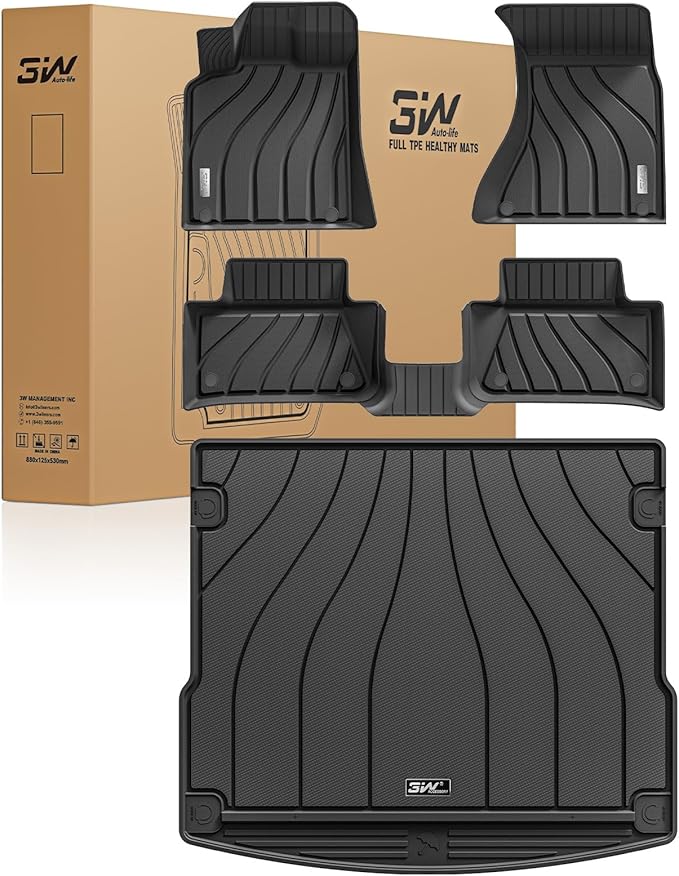 3W Floor Mats & Cargo Liner for Porsche Macan 2014-2025 2026 TPE All Weather Custom Fit Floor Liner for Macan Full Set Car Liner Black