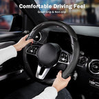 Nappa Leather Car Steering Wheel Cover for Men Women, Ultra-Thin Non-Slip Breathable Microfibre, Universal for 14.5"-15" Stee