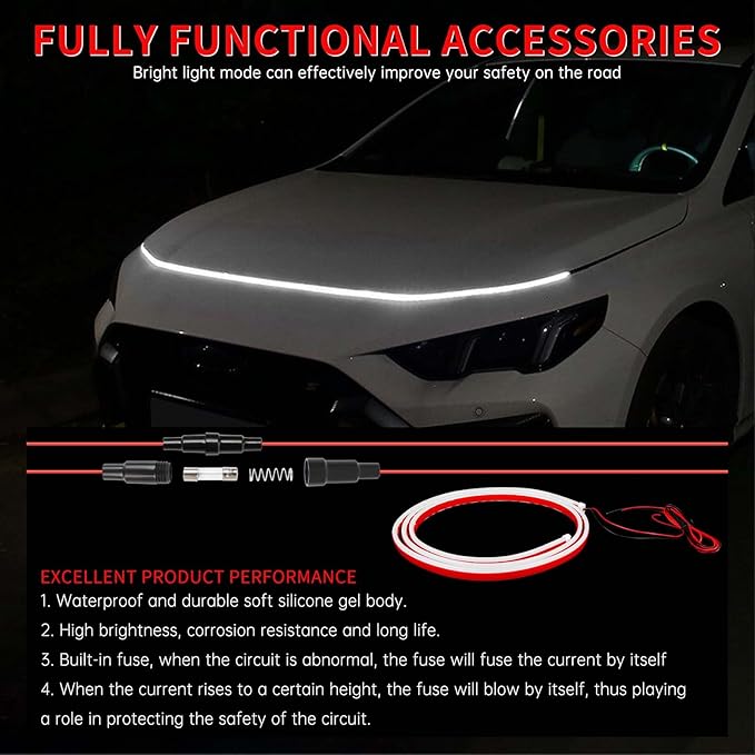 71 inch Car LED Hood Light Strip Universal 12V Flexible Waterproof Daytime Running Lights Car Dynamic Scan Start-up Under Hood Light Strip Compatible with Ford Chevy Silverado GMC Dodge Ram
