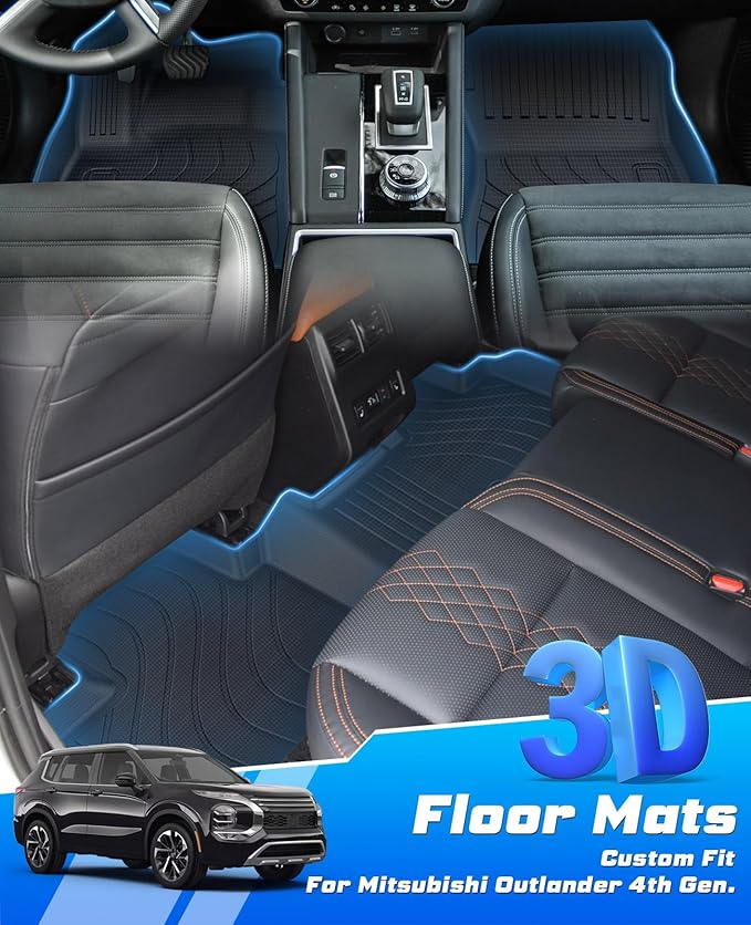 Sunsdrew Floor Mats for 2022-2025 Mitsubishi Outlander TPE Floor Liners All Weather Floor Liners 1st&2nd Row Carpet Protection Mat Car Mats for Outlander Accessories(Not Fit for PHEV/Sport)