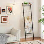 BAMBANG 6-Tier Blanket Ladder for Living Room, Blanket Quilt Ladder Rack Rustic Decorative Towel Holder, Wall Leaning Blanket