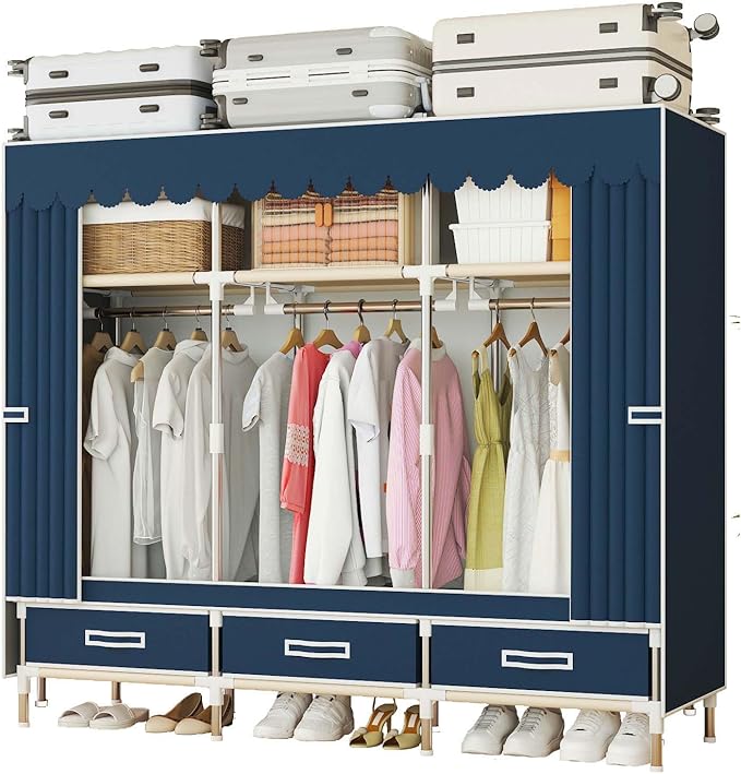 Portable Wardrobe Closet Durable and Easy to Assemble Heavy Duty Clothes Rack with Non-Woven Cover Fabric Best for Bedroom an