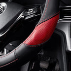 EKR Universal 15 inch Leather Steering Wheel Cover - Genuine Leather, Breathable, Anti Slip & Odor Free (Black/Red, M(14" 1/2-15" 1/4))