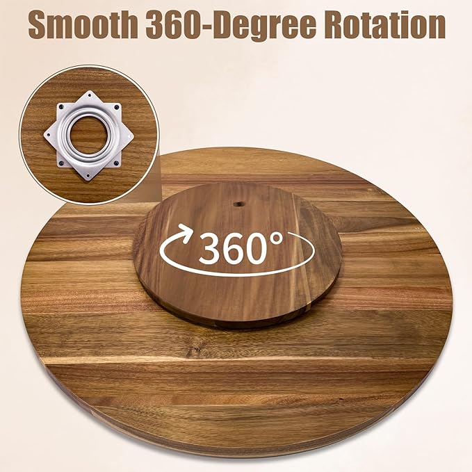30'' Acacia Wooden Lazy Susan with 360 Rotation for Dining Table Top,Extra Large Wooden Serving Tray with Heavy Duty Rotating