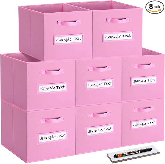 artsdi Fabric storage cubes (8 Pack) 11 Inch Cube Storage Bin, cube organizer bins with 8 Labels Window Cards & a Pen, Foldab
