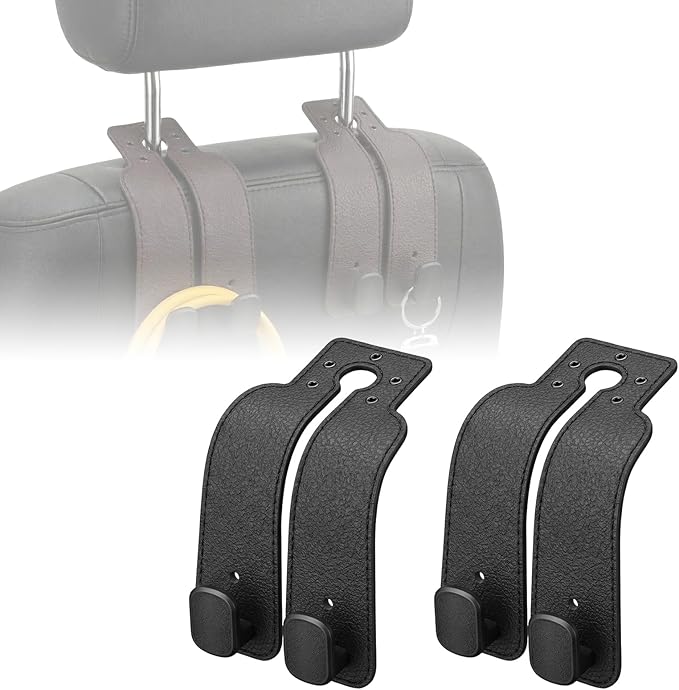 Headrest Hooks for Car - Car Seat Back Organizer Storage Hook, Auto Hooks Organizer for Handbag Purse Coat Bags, Leather Purse Holder for Car (Black)