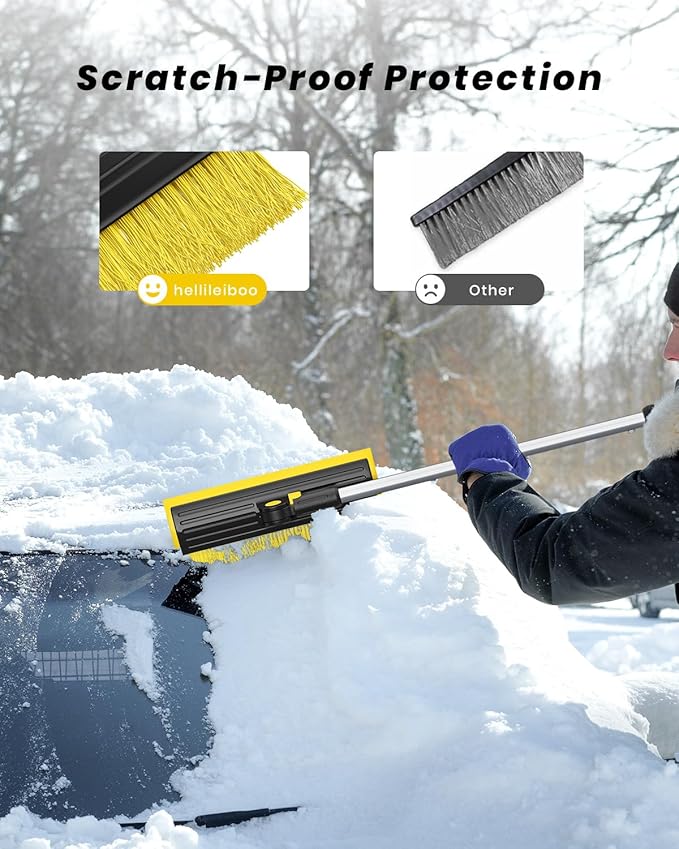 helloleiboo 2025 Extra Long 55.7" Ice Scrapers for Car Windshield Multi-Functional Detachable Car Ice Scraper with Foam Grip and 270° Pivoting Brush Head Snow Brush for SUV Truck Auto(Yellow)