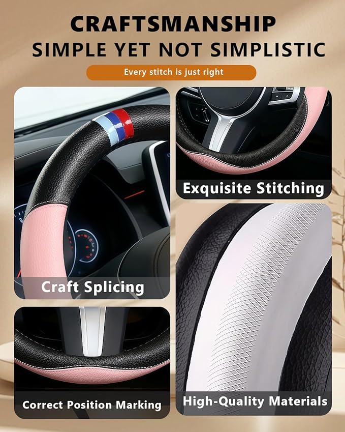Customized Auto Car Steering Wheel Cover for BMW X1 X2 X3 X4 X5 X6 X7 i3 i4 i5 i8 535i 740Li 335i M3 M4 M5 Z1 Z3 Z4 Z5 (Pink)