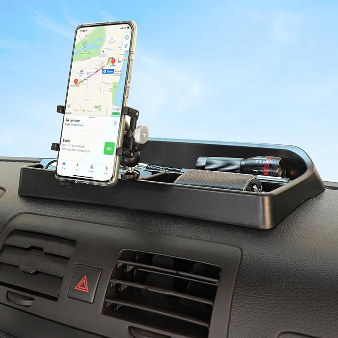 Aunginsy Center Console Dash Storage Tray with Mobile Phone Mount Compatible with Hummer H3 2005-2009, Car Dashboard Multi-Functional Phone Holder Storage Box Dash Organizer Tray Insert Accessories