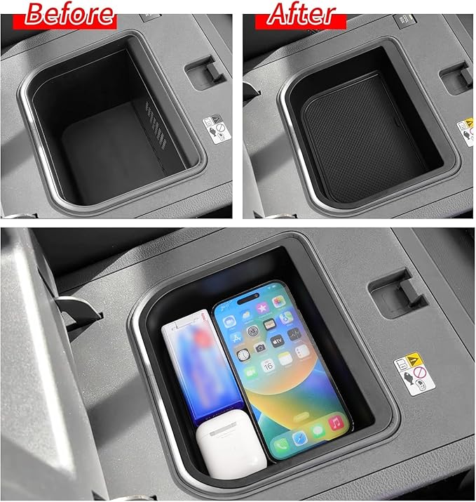 smabee for 2024 2025 2026 Toyota Land Cruiser Prado 250 Center Console Organizer + Cool Box Organizer + Wireless Charging Protective Mat 3PCS (Only Fit Cool Box & Qi Wireless Charger)