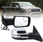 Right Passenger Side Mirror Compatible With 2019 2020 2021 2022 2023 2024 2025 2026 Ram 1500 With Power Folding Power Glass Heated Turn Signal Puddle Light Chrome Replace#68276500AH(8+2Pins)