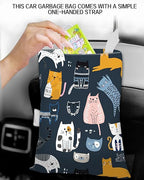 Car Trash Can, Durable Hanging Car Trash Garbage Bag, Cute Automotive Garbage Cans Organizer, Cute Cartoon Blue Cats