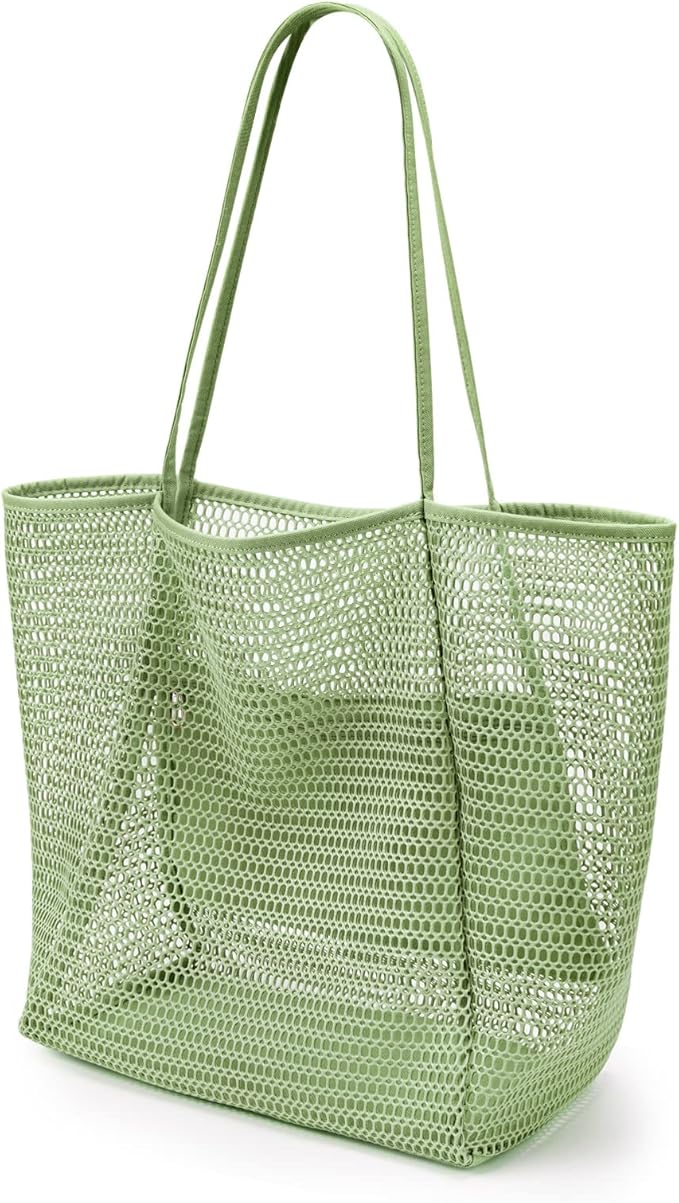 KALIDI BeachNylon Mesh Tote Bag, Casual Tote Bag Hobo Women Foldable MAX 23L Shoulder Bag For Beach Picnic Vacation