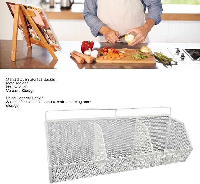 Metal Wire Basket, 3 Grids Wall Hanging Baskets, Wall Mount Slanted Opening Storage Organizer for Kitchen Bathroom Laundry Ro