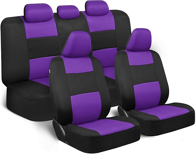 BDK PolyPro Car Seat Covers Full Set in Purple on Black, Front and Rear Split Bench Seat Covers for Cars, Easy to Install Car