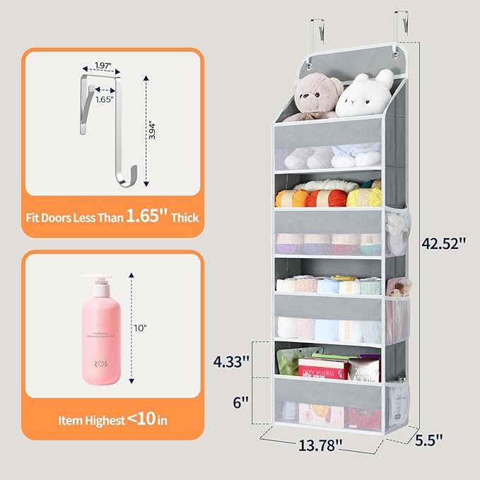 Yecaye Over The Door Organizer, Heavy Duty Hanging Organizers and Storage with 4 Large Capacity Pockets, Swing-Proof Behind T