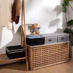 Storage Bins with Lid, Foldable Clothing Storage Box case with Handle for Closet, Bedroom, Home, Gray+Black, 13L x 12.5W x 7H